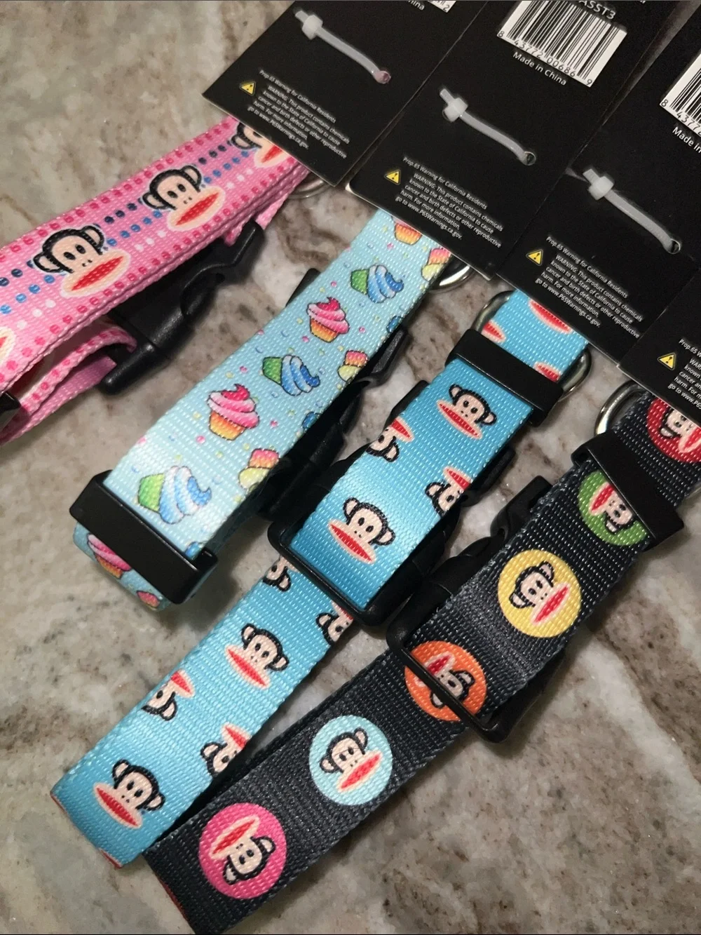Paul Frank Colorful Monkey Dog Collar Set - Pink, Light Blue, Blue, Black